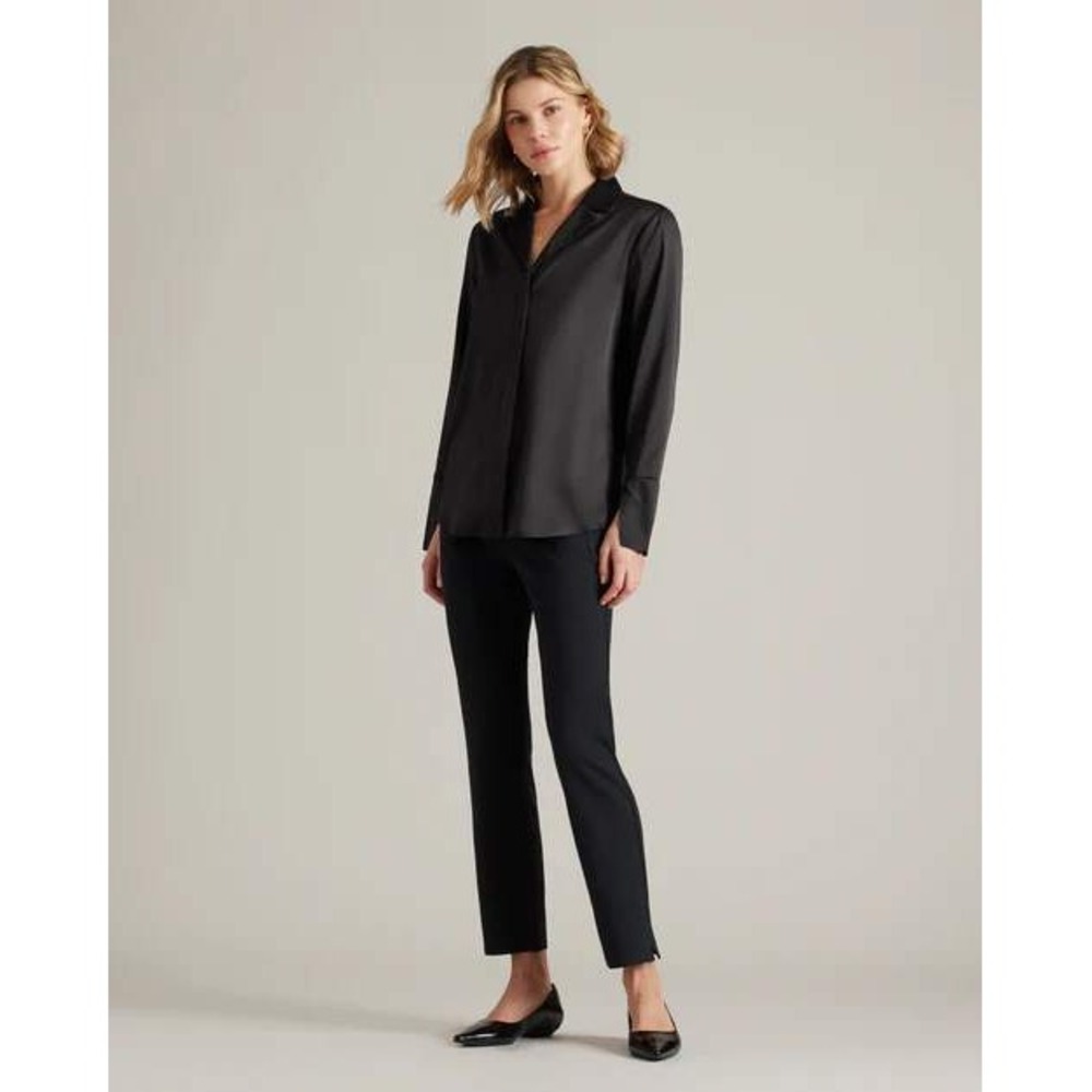 Rhone Women Black Satin Party Blouse Performance Stretch 200175 S NWT